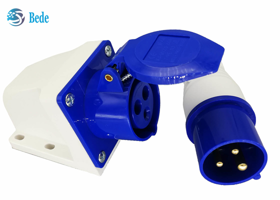 homem industrial do conector de 220-250V 16A e tipo fixado na parede da cor azul fêmea da fase monofásica 2P+E
