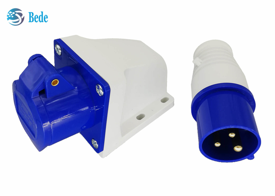 homem industrial do conector de 220-250V 16A e tipo fixado na parede da cor azul fêmea da fase monofásica 2P+E