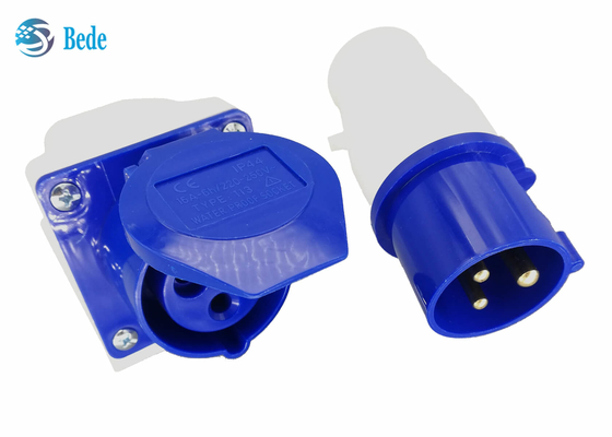 homem industrial do conector de 220-250V 16A e tipo fixado na parede da cor azul fêmea da fase monofásica 2P+E