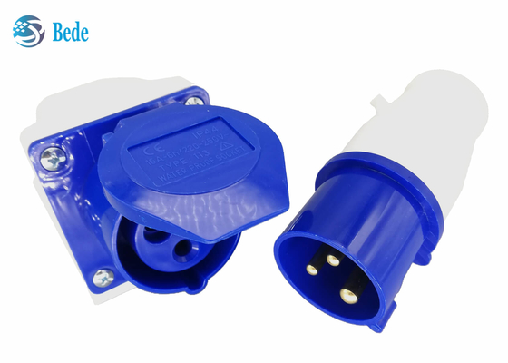 homem industrial do conector de 220-250V 16A e tipo fixado na parede da cor azul fêmea da fase monofásica 2P+E