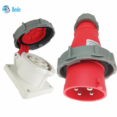 4 pinos de tomada industrial e tomada de montagem de painel 32A 380~415V Nível de proteção IP67