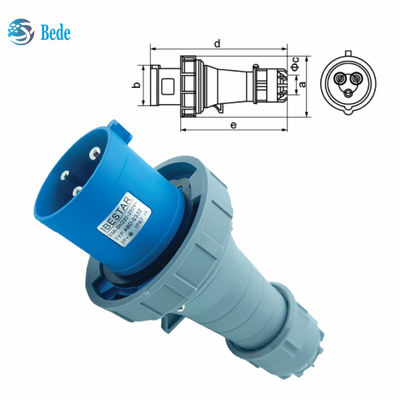 IP67 Soquete Industrial 3Pins projetado para 220 ~ 250V 63A / 125A Tipo de montagem na parede