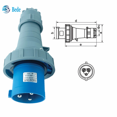 Corrente 63A 125A Instalação de painel de tomada de tomada industrial Tipo 3 Pins ((2P+E) IP67 220~250V