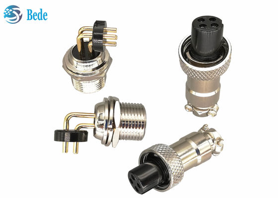 Conector da aviação do ângulo direito 3A 200V Gx12 liga de zinco com folheado a níquel